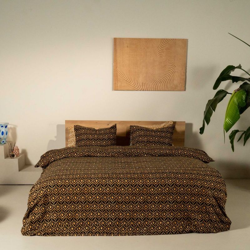 Kayori dekbedovertrek Yra katoenflanel - Zwart 